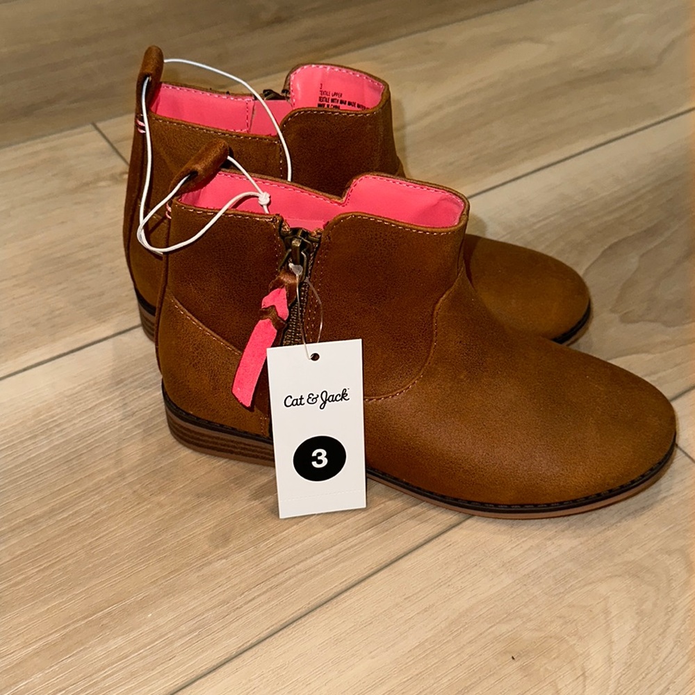 New Little Girls Size 3 Cat & Jack Girls Brand Caramel Brown Booties Shoes Boots